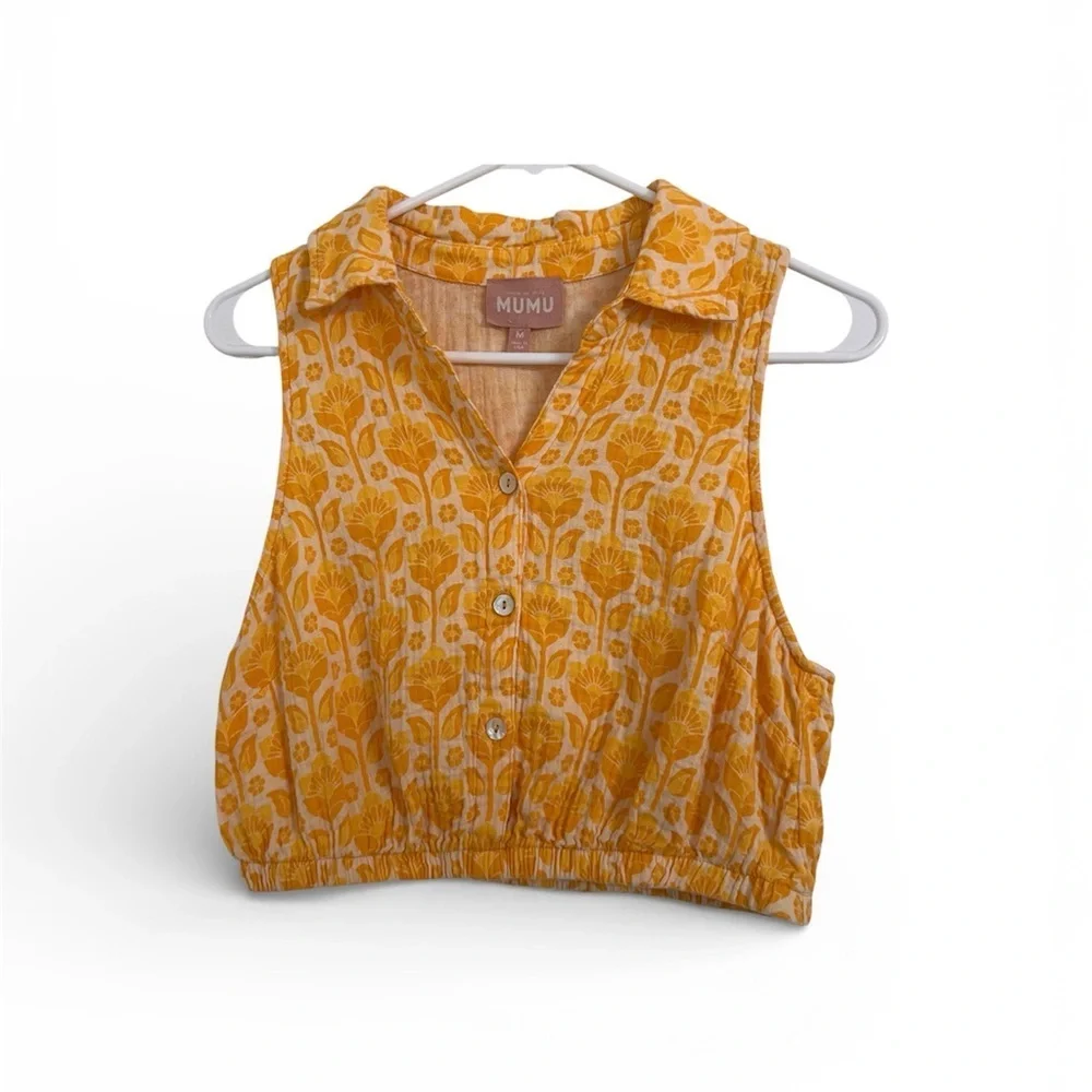 Show me your Mumu yellow floral crop top Camden top boho chic festival summer - Picture 1 of 7
